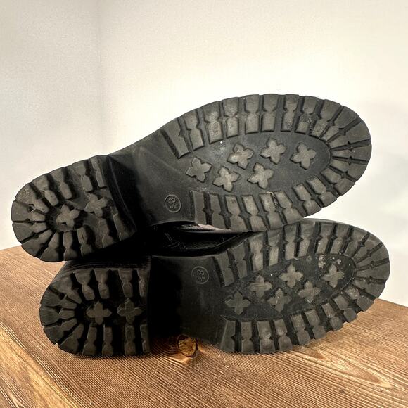 Y2K Chunky Platform Ankle Boots Womens SZ 8.5 Buckle Harness Moto Goth Side Zip - Picture 5 of 9